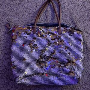 Miss Albright Brown/Gold Silver Sequin Fidget Touch Tote Bag